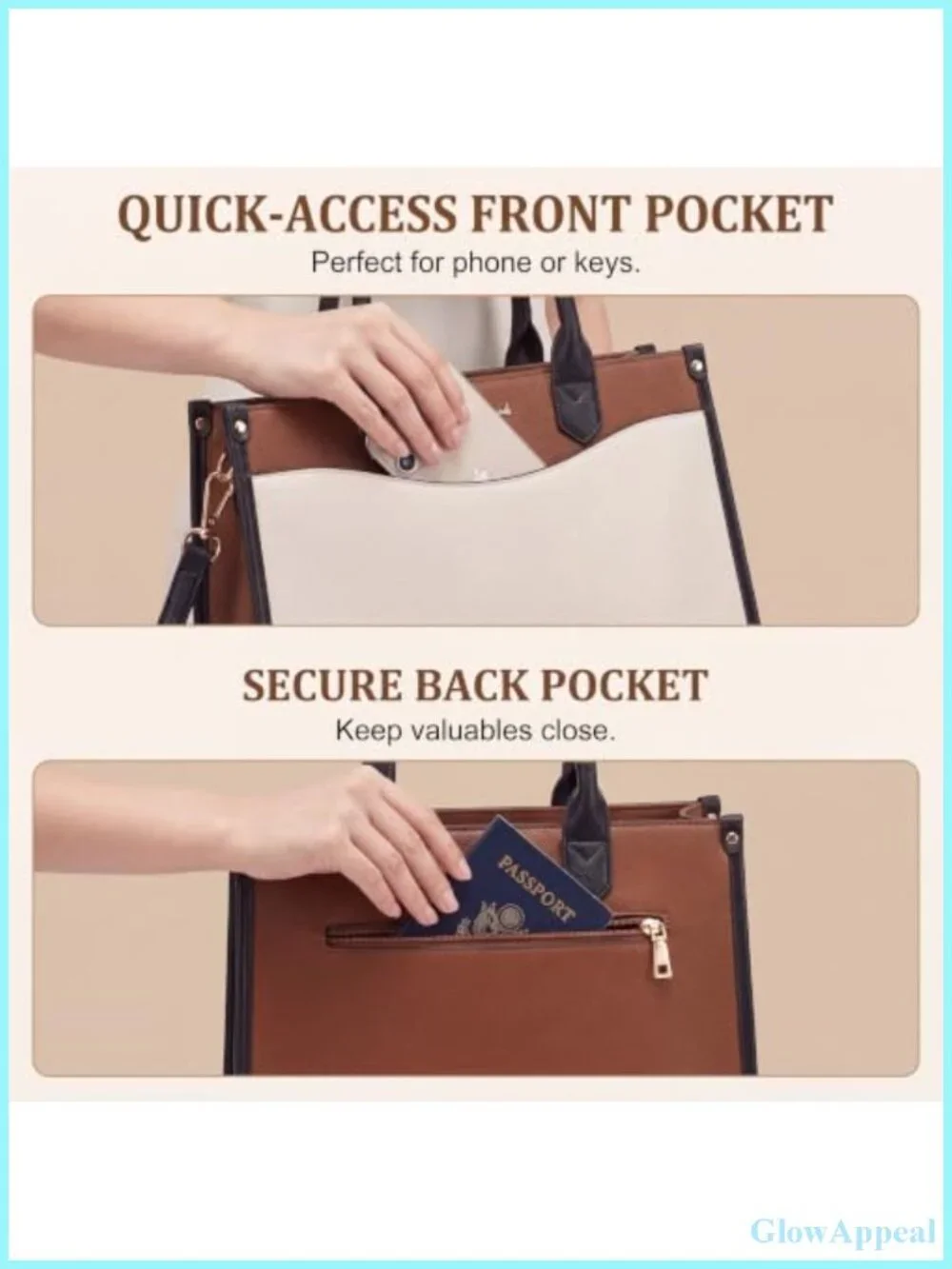 Vegan Leather Satchel Tote Bag with Top Handle & Crossbody Strap